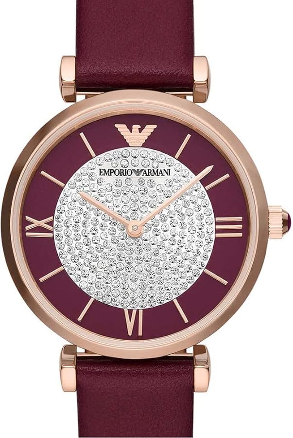 Emporio Armani Gianni T Bar Crystals Maroon Dial Maroon Leather Strap Watch for Women - AR11487 - Image 2